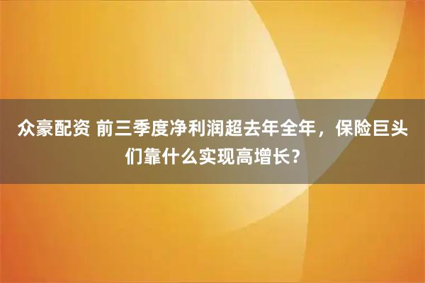 众豪配资 前三季度净利润超去年全年，保险巨头们靠什么实现高增长？